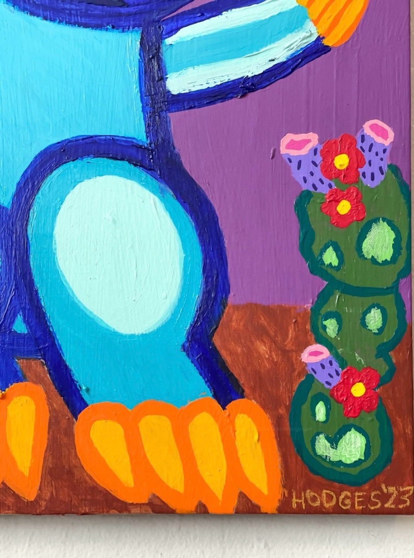 "Le dinosaure bleu que je transporte dans ma tête ces derniers jours, en cours de traitement" - Peinture 